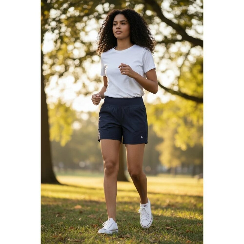 Santiny Womens Athletic Shorts W/Pockets Lightweight & Stretchy Navy Large